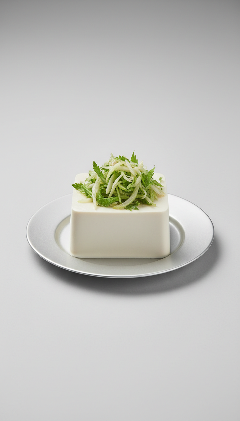 Porcelain Tofu With Celery Leaf Salad